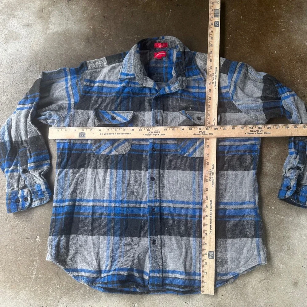 Coleman Flannel Shirt Mens Large Blue Grey Excellent Plaid Long Sleeve Cotton - Picture 5 of 5